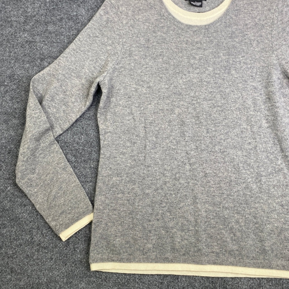 Sutton Studio Cashmere Sweater Womens Large Gray Cream Trim Crew Neck Pullover - Picture 2 of 8